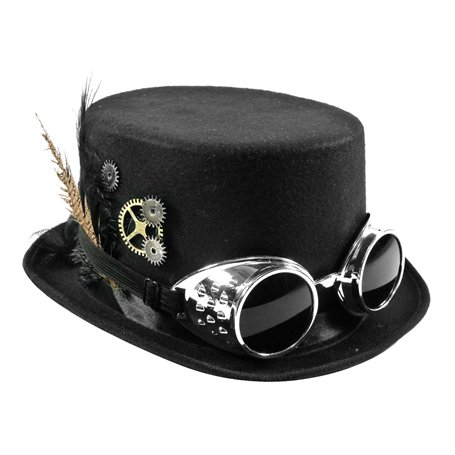 TrendandStylez Chapeau cylindrique Steampunk noir avec lunettes amovibles