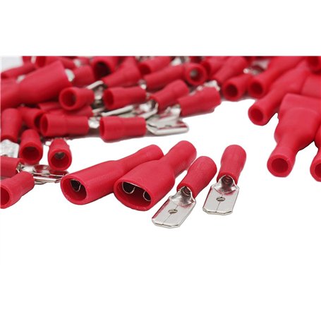 Grapelet Lot de 100 cosses de câble - Fiche plate rouge x 50 - Cosses plates rouges x 50 - Dimensions de la fiche : 6