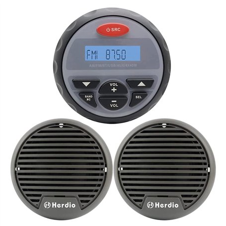 Radio Stéréo Marine Audio Stéréo MP3 Système Audio pour Bateau ATV Moto FM Radio AM + 3 Pouces Haut-parleurs Compatible avec Blu
