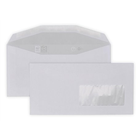 lot de 500 Petites Enveloppes Courrier DL avec fenêtre 45 x 100 - papier velin blanc 80g/m² format 110 x 220 mm une enveloppe bl