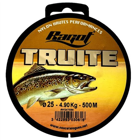 BOBINE NYLON TRUITE RAGOT 500M - 4 TAILLES (Diam 25 - 4.9 Kg)