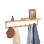 SoBuy FHK06-N Étagère Porte-Serviette Porte-Manteau Mural Penderie Patère Murale en Bambou avec Étagère et 6 Crochets - L90 x P1