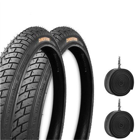Deestone Ensemble de 2 pneus noirs + 2 chambres à air 20 x 1