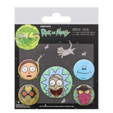 Cartoon Network Rick and Morty-Heads Lot de badges Multicolore 10 x 12