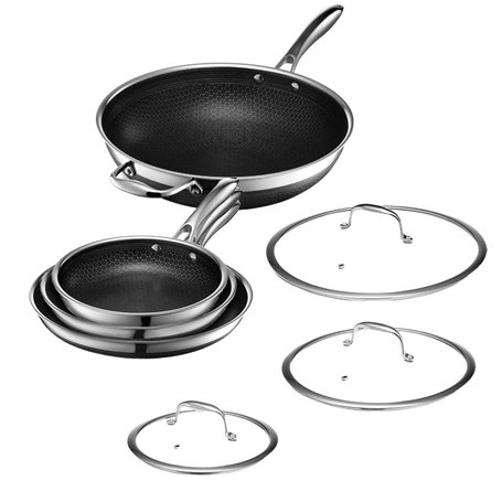 Hexclad 7 pièces hybride inoxydable/antiadhésive Intérieur et extérieur batterie de cuisine Commercial Comprend Bonus Stri Fry