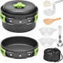Queta 10 Pcs Cookware Casseroles Camping Poêlé en Aluminium Kit de Cuisine avec Assiette Bol Ustensiles de Cuisine pour en Campi