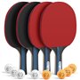 Glymnis Lot de 4 raquettes de tennis de table et 8 balles avec 2 sacs en nylon