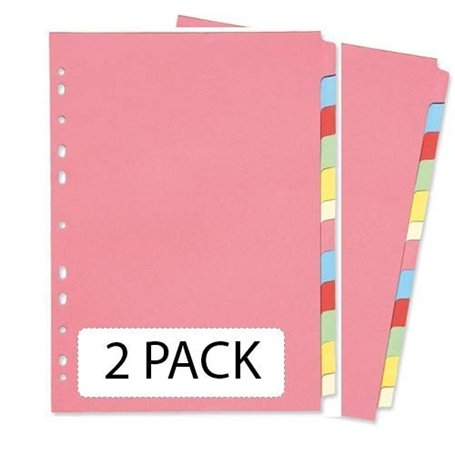 Lot de 2 intercalaires perforés en carton manille 12 parties A4 assorties Rose