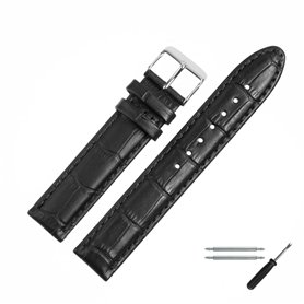 MARBURGER Bracelet De Montre 20mm Cuir Noir Alligator Gaufrage Avec Couture - Kit De Montage D'outils 1392010000120 MARBURGER Bracelet De Montre 20mm Cuir Noir Alligator Gaufrage Avec Couture - Kit De Montage D'outils 1392010000120