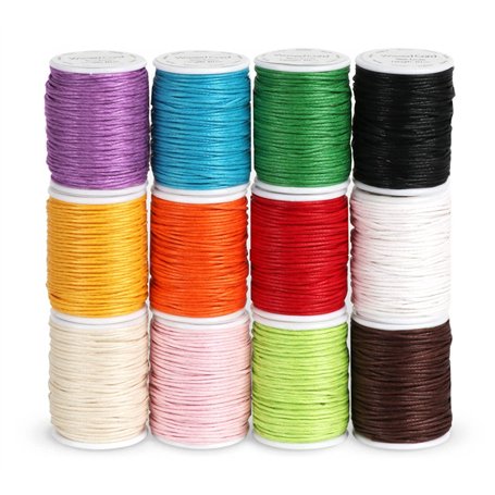 Lemonfilter - Lot de 12 rouleaux de cordon en coton ciré - Longueur :10 mètres - Diamètre : 1 mm - Pour la fabrication de bijoux