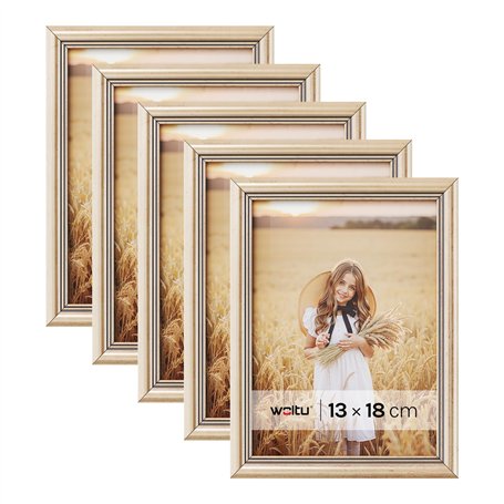 WOLTU Lot de 5 Cadre Photo 13x18cm Cadre en Bois Massif avec Passe Partout