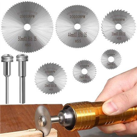 Lot de 6 lames de scie rotative pour scie à disque en acier avec mandrin de 1/8" pour Couper Bois