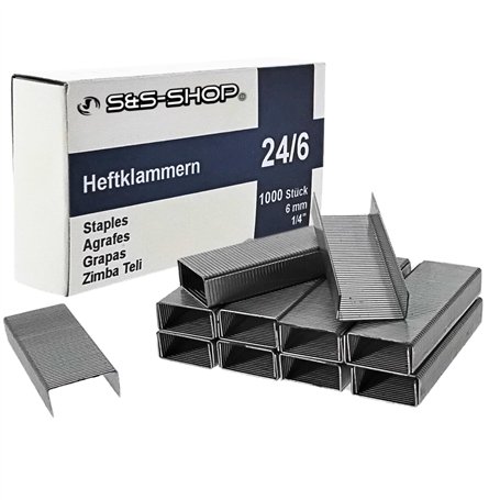 S&S-Shop Lot de 1000 Agrafes 24/6 Extra Résistantes pour Agrafeuse de Bureau