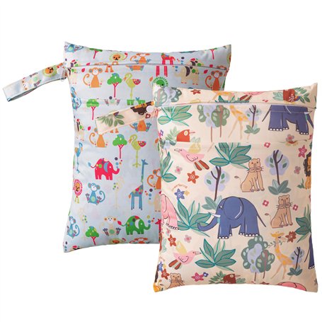 HBselect 2 PCS Sac à Couche de Bébé Sacs à Couche à Fermeture Eclair Etanche Réutilisable Lavable Double Fermeture Eclair Printi