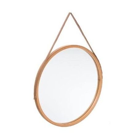 AC-Déco Miroir Rond avec Anse RT Cadre en Bambou - Beige - D 38 Cm - Cirila