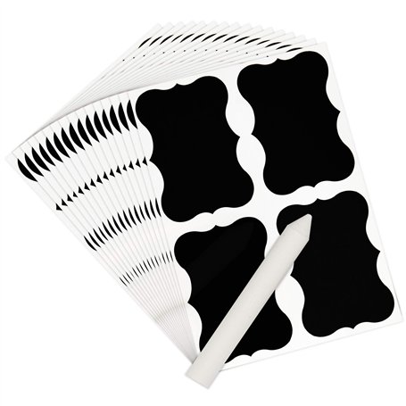 Creative Home 160 Etiquettes Réinscriptibles au Tableau Noir (40 feuilles) + Craie Blanche | Autocollants Réutilisables Imperméa