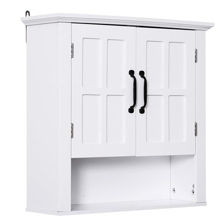 HOMCOM Armoire Haute Murale de Salle de Bain ou WC Placard 2 Portes 2 étagères Niche dim. 60L x 20l x 58H cm MDF Panneaux Partic