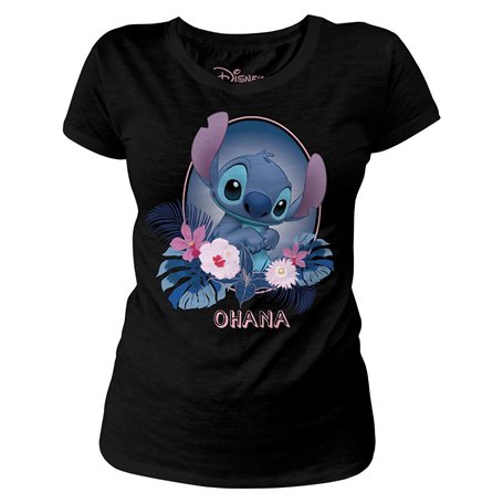 Lilo & Stitch Disney Tee Shirt Femme Ohana Coton Noir - XL