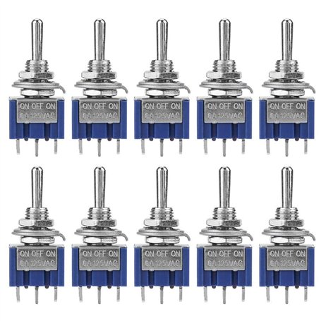 10 pièces 6A AC 125V Interrupteur à Bascule ON-OFF-ON 3 Positions 3 Broches 6mm Mini Interrupteur à Levier Marche/Arrêt/Marche p