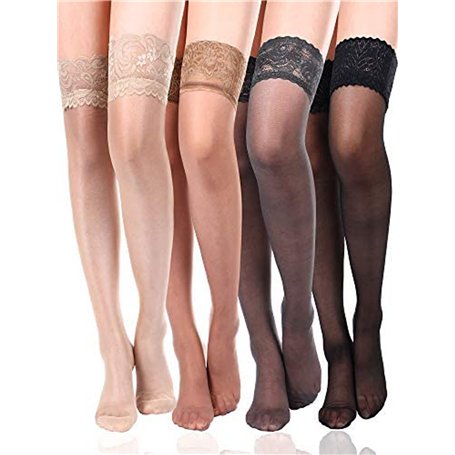 4 Paires Bas Haut de Cuisse de Femmes Bas Top en Dentelle Silicone Bas Collants Soyeux pour Femmes Filles