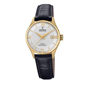 Festina Montre pour Femme F20011/1 Swiss Made Boîtier en Acier Inoxydable Doré Bracelet en Cuir Noir Festina Montre pour Femme F20011/1 Swiss Made Boîtier en Acier Inoxydable Doré Bracelet en Cuir Noir