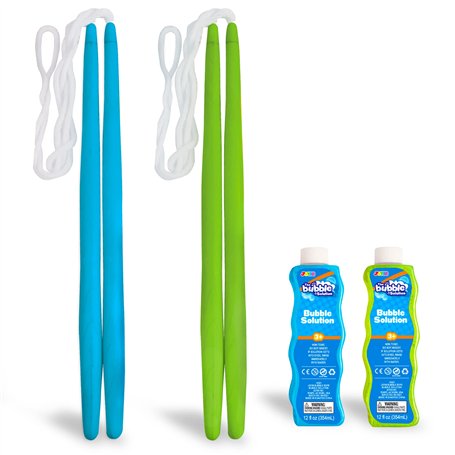 2 Baguettes à Bulles Géantes (Total 3.8 L) avec 2 Solutions de Recharge de Bulles CONCENTRÉES pour Les Enfants