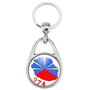 Badgmania Porte Clés Métal 2 faces| Ile de la Réunion 974 Drapeau Réunionais Flag Emblème France | Forme Goutte | Logo 30mm