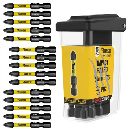 15 x SabreCut SCRPH25015B Embouts de tournevis à percussion magnétique PH2 50 mm dans une boîte TIC TAC Phillips à extrémité uni