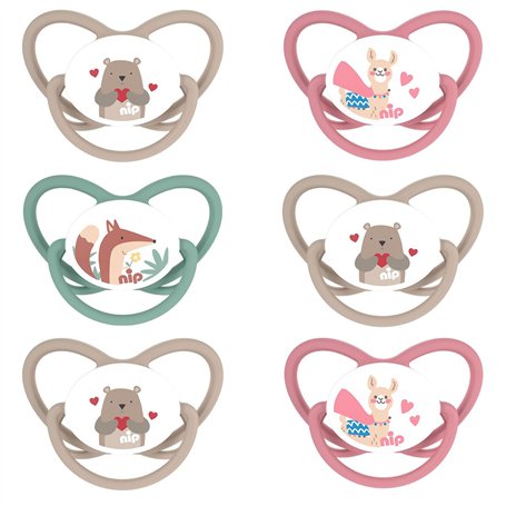 Nip Lot silicone sucette UNIQUE Gr 3 (18–32 Mo.) Lot de 6 Girls sans BPA fabriqué en Allemagne