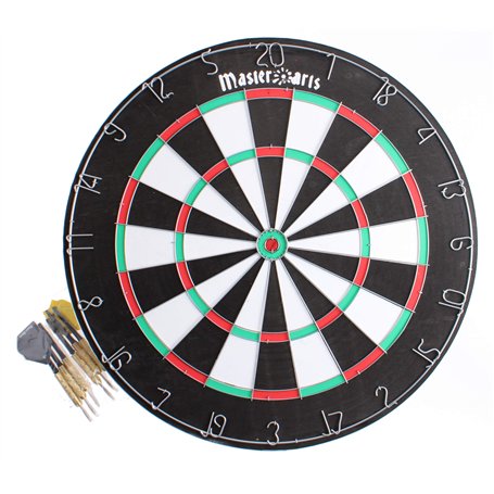 Masterdarts Cible de fléchettes avec 6 fléchettes - Tableau de fléchettes Ø45cm - Fléchettes à Pointe métallique - Cible en lièg