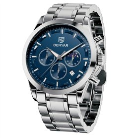 BENYAR Montre Homme Chronographe 30M Etanche Lumineuse Classique Mode Montres Bracelet en Acier Inoxydable Grand Cadran Date Ana BENYAR Montre Homme Chronographe 30M Etanche Lumineuse Classique Mode Montres Bracelet en Acier Inoxydable Grand Cadran Date Ana