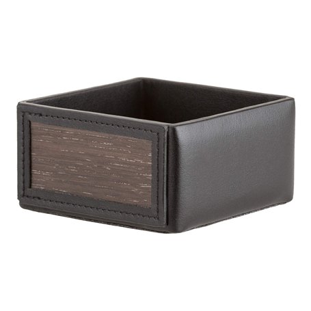 Sebastian Sturm RYAN Distributeur de trombones en bois et cuir véritable 8 cm x 4 cm x 8 cm Cuir noir/bois de chêne fumé.