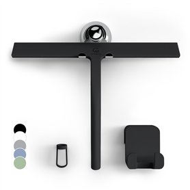 GÜTEWERK Raclette de Douche avec Support - Noir - 28 cm de Large - sans perçage - Raclette en Silicone pour Douche