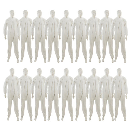 Dapetz ® Lot de 20 combinaisons de protection jetables en papier blanc avec capuche en polypropylène PPE poignets élastiques fer