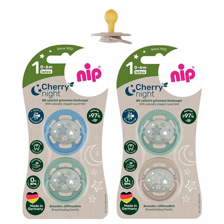 nip® Cherry Sucettes Nuit Natural Rubber 0-6 meses