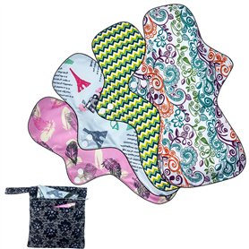 ZCOINS Serviettes Hygiéniques Lavables Réutilisables Flux Abondant 4 Pack - Taille XL (34cm), Extrémité Allongée Élargie Anti-Fu ZCOINS Serviettes Hygiéniques Lavables Réutilisables Flux Abondant 4 Pack - Taille XL (34cm)