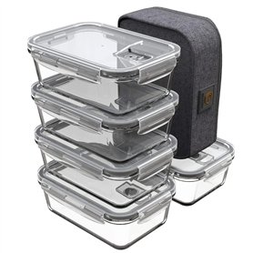 GENICOOK Lunchbox Boîte à lunch bento avec sac à lunch/bocaux en verre parfait pour la préparation des repas (5 * 840 ml)