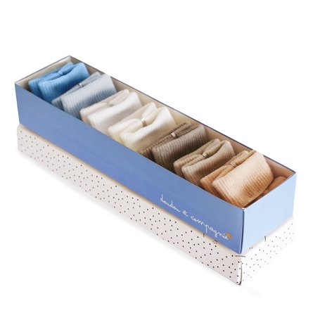 DOUDOU ET COMPAGNIE - Semainier Naissance - Chaussettes Bébé - 7 Paires - Harmonie Bleu/Taupe - Dès La Naissance - 80% Coton