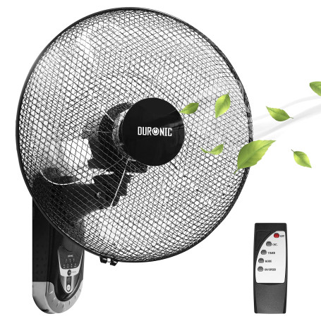Duronic FN55 BK Ventilateur mural 60W | 5 Pâles de 40cm | Tête oscillante avec minuteur | 3 Vitesses | Télécommande | Moteur pui