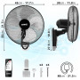 Duronic FN55 BK Ventilateur mural 60W | 5 Pâles de 40cm | Tête oscillante avec minuteur | 3 Vitesses | Télécommande | Moteur pui
