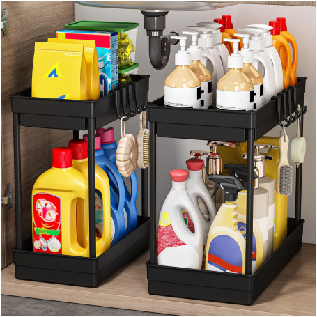 TidyTrove Lot de 2 étagères de Rangement sous évier – Rangement et Organisation de Cuisine à 2 Niveaux – Étagère Multifonction p