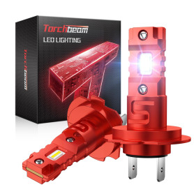 Torchbeam Ampoules LED H7, 16 Puces 6500K 300%, Ampoule H7 LED, 20000LM Phares pour Voiture et Moto, Pour Halogènes, 1:1 Mini De