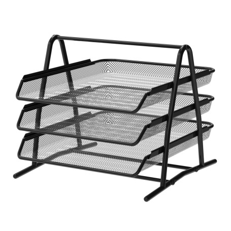 Detectalia Plateau Organisateur de Bureau et de Documents 3 Niveaux Noir. Dossier A4, Caisson de Bureau, Classeurs, Bureau d'ord