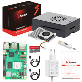 iRasptek Raspberry Pi 5 Kit de démarrage 8Go - Édition OS-Bookworm de 128Go préinstallée (boîtier Aluminium)