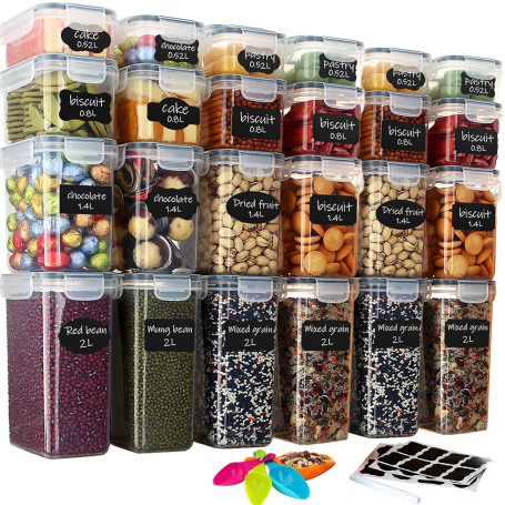 Hibisaws Lot de 24 boîtes de conservation alimentaire sans BPA, organisation de cuisine, boîtes en plastique avec couvercles dur