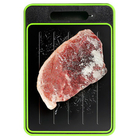 Frost Away Planche à découper avec fonction décongélation Gadget de cuisine avec aiguiseur à couteaux intégré et râpe à épices, 