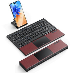 OMOTON Clavier Bluetooth Pliable AZERTY avec Pavé Tactile Intégré, Ultra-Compact & Multi-Appareils (3 Canaux), Mini Clavier sans