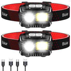 Blukar Lampe Frontale Rechargeable, [Lot de 2] 2000L Super Lumineux Étanche Léger Torche Frontale LED Puissante avec Détecteur d