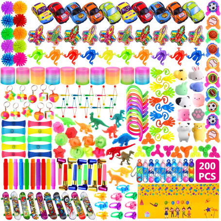 Lubibi 200pcs Cadeau Anniversaire Enfants Invites,Jouet Pinata,Assortiment Accessoire Gadgets Set, Garçon Fille,Porte-clés,Toupi