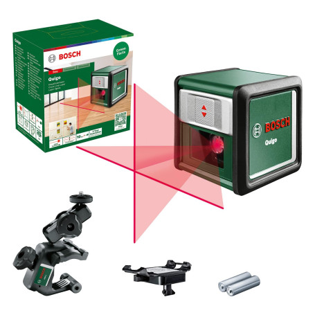 Bosch laser lignes Quigo avec pince universelle MM 2 (alignement facile et précis avec positionnement flexible de l’outil grâce 